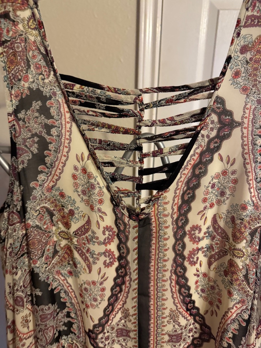 Asymmetrical Paisley Tank Dress in Cream and Brown - Picture 6 of 11